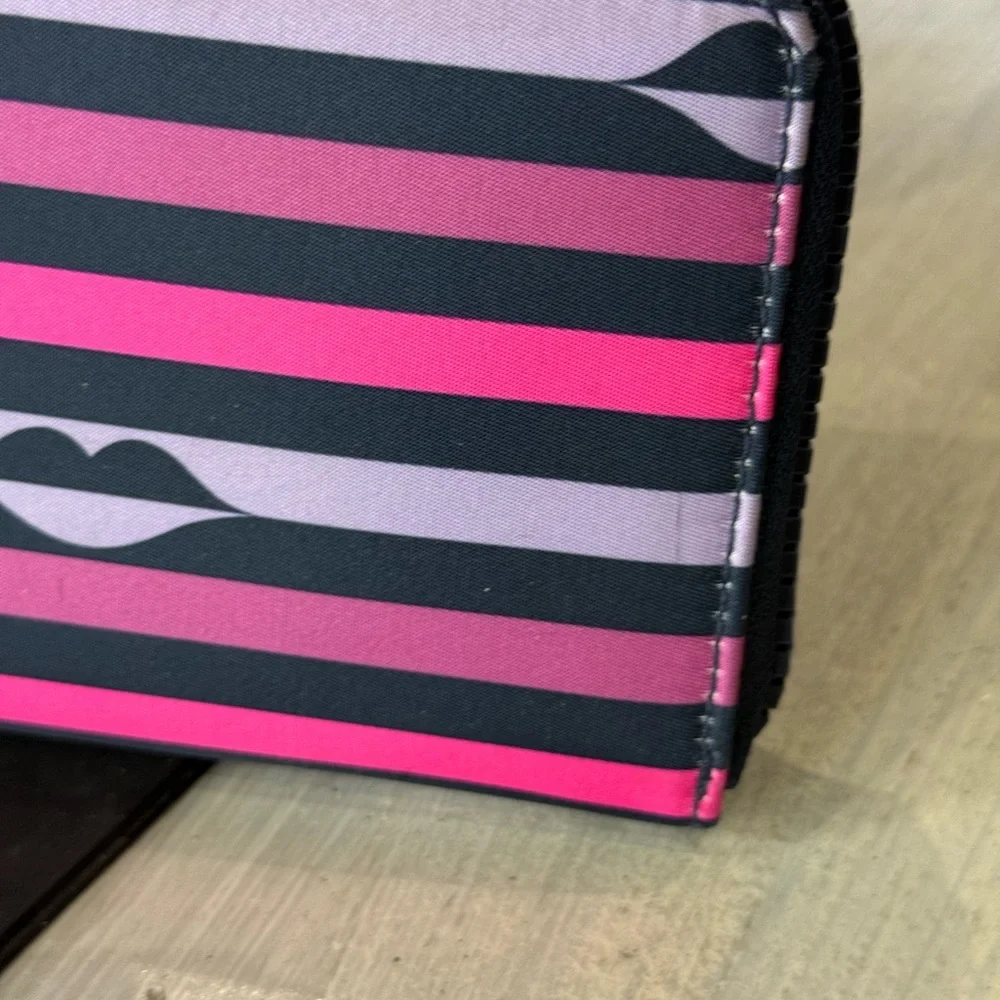 Kate Spade Lips Pink & Purple Striped Zip-Around Wallet-NWOT